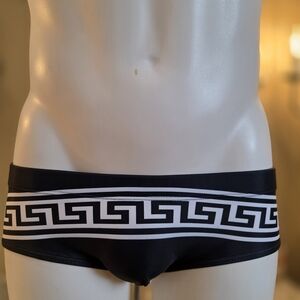 Black and White Greek Key Men's Swim Trunks